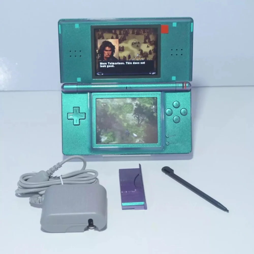 Nintendo DS Lite Shiny Metallic Chameleon Green / Purple Handheld Game System